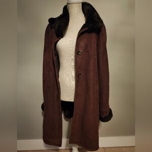 Fur lined suede coat